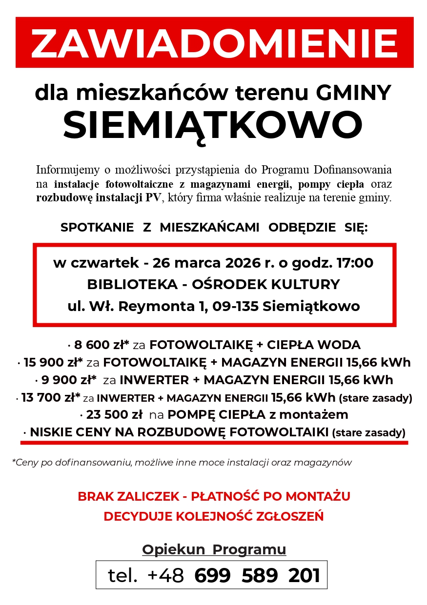 Ogłoszenie Siemiątkowo